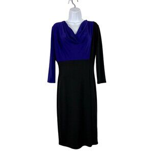 Narciso Rodriguez Cowl Neck Block Sheath Dress 3/4 Sleeves Back Zipper XS
